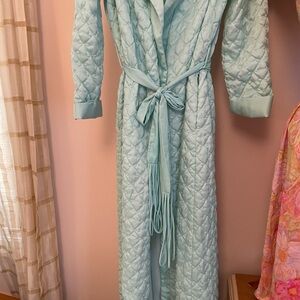 Say Lu by Marty Marks Luxurious Blue Quilted Robe with Shawl Collar and Tie Belt